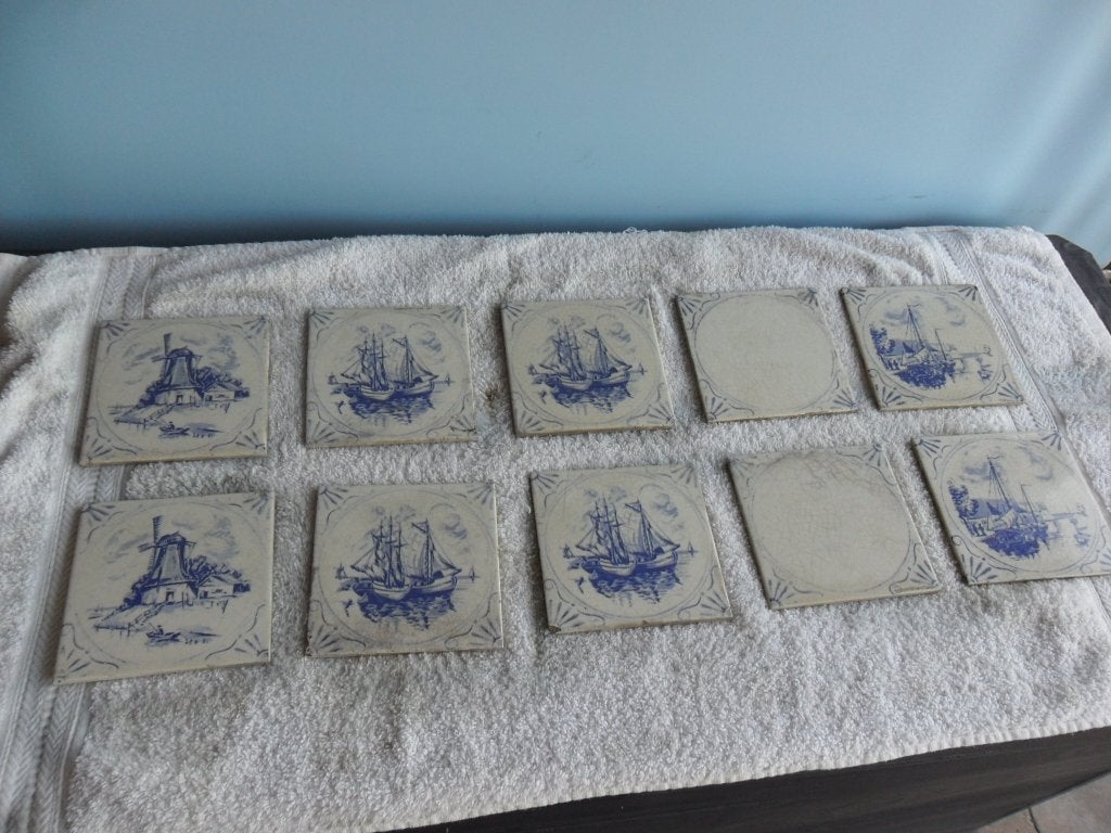 Set van 10 Delfts blauwe wandtegels – Hollandse taferelen, Antiek en Kunst, Ophalen of Verzenden