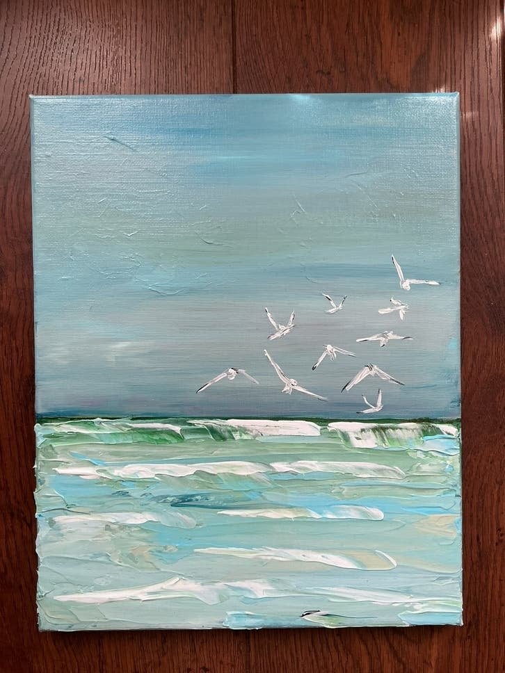 Zee en meeuwen ~ schilder kunst ~ atelier, Ophalen of Verzenden, Zo goed als nieuw, Schilderij