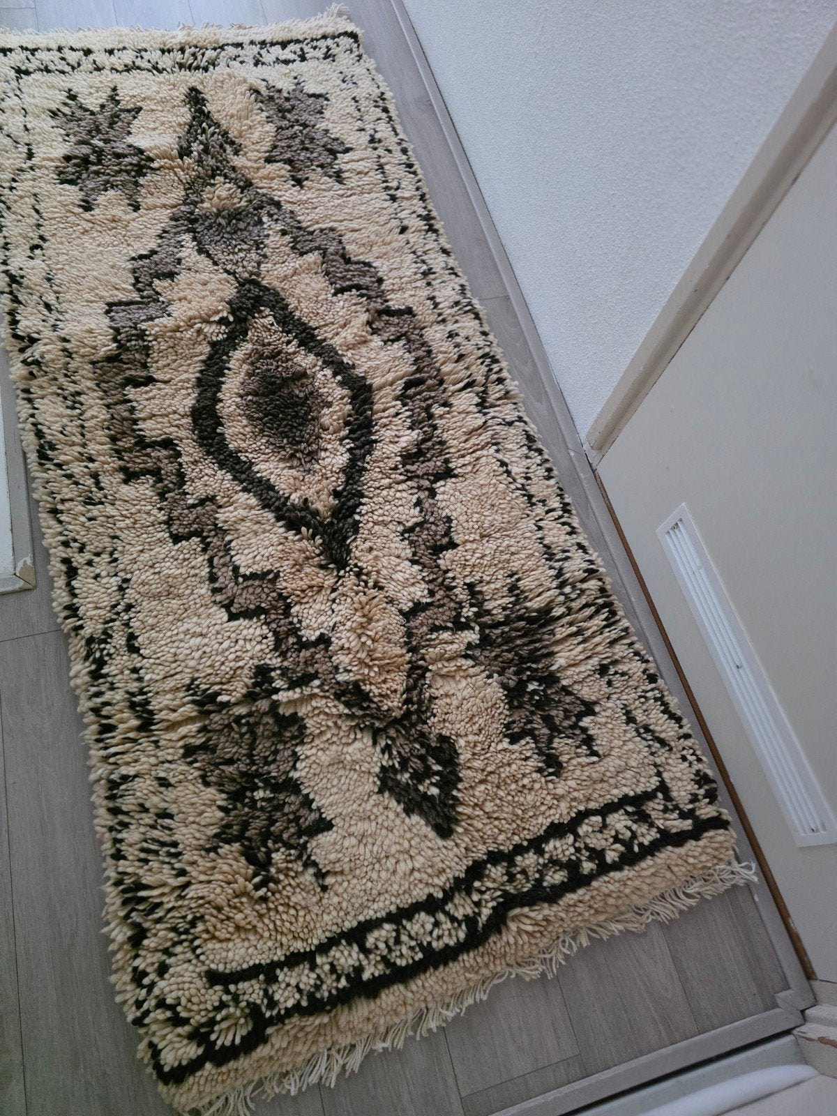 Vintage Handgemaakt Vloerkleed 90x200cm, Ophalen, Gebruikt, 50 tot 100 cm, Bruin
