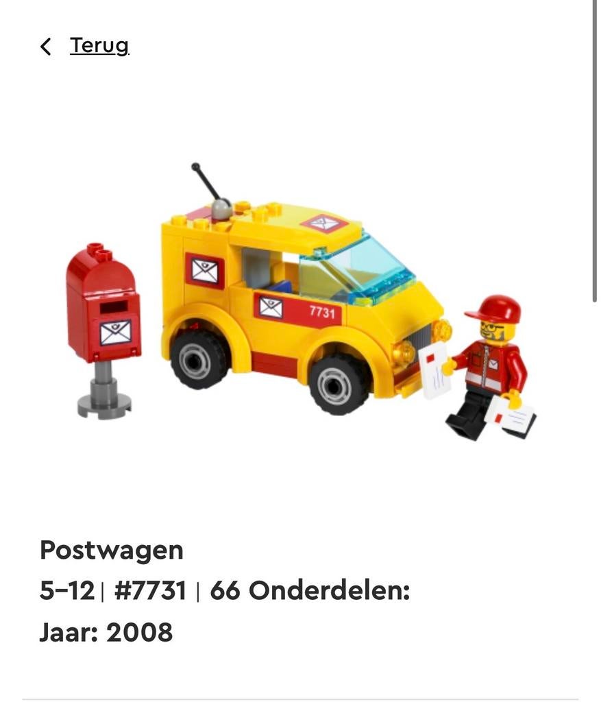Lego City Postwagen 7731 - Compleet met instructieboekje, City, Lego, Ophalen of Verzenden, Zo goed als nieuw