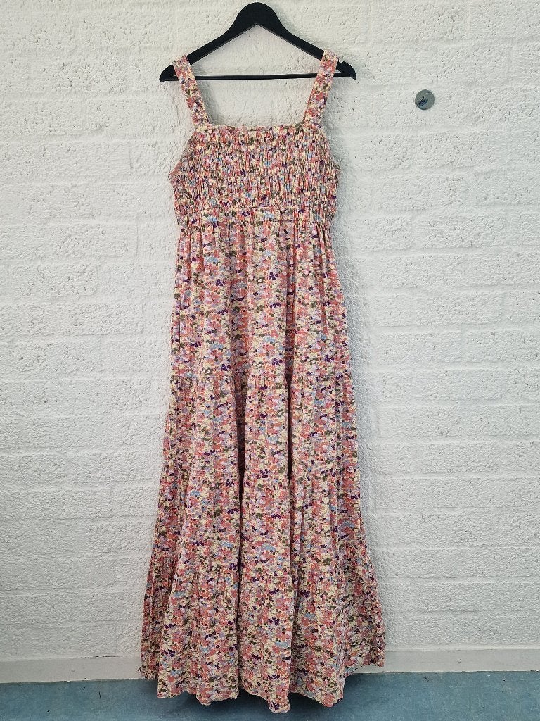 Scotch & Soda maxi jurk L bloemenprint pastel, Kleding | Dames, Ophalen of Verzenden, Zo goed als nieuw, Maat 38/40 (M), Onder de knie