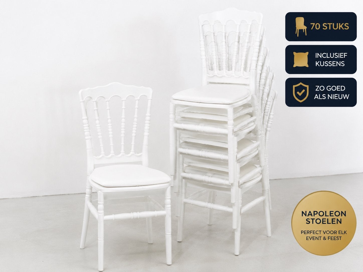 70 Napoleon stoelen + tafels & transportkar– complete partij, Ophalen of Verzenden, Zo goed als nieuw, Overige