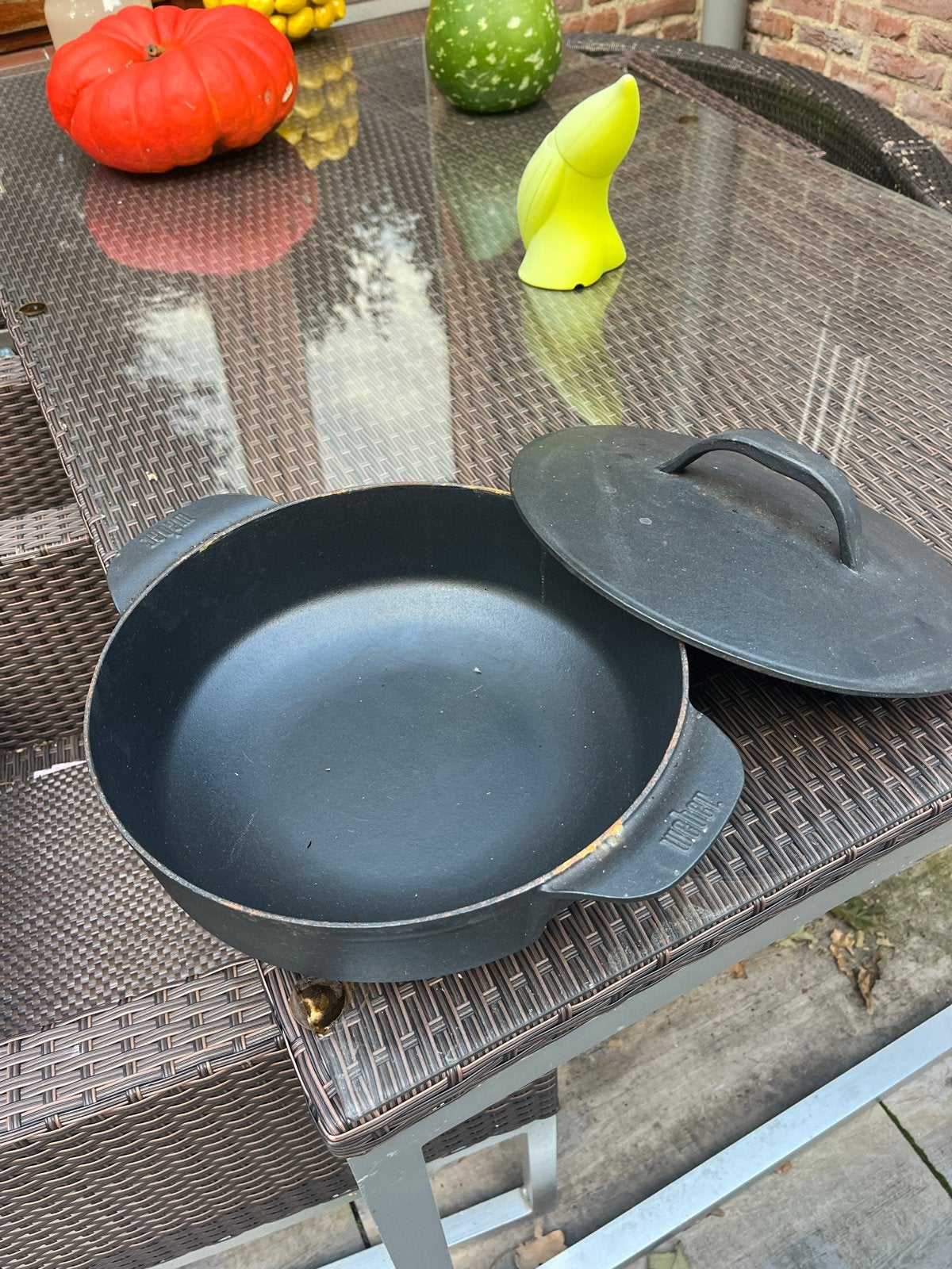 Gietijzeren pan voor BBQ - 36cm doorsnee, Gebruikt, Gietijzer, Geschikt voor barbecue, Overige typen
