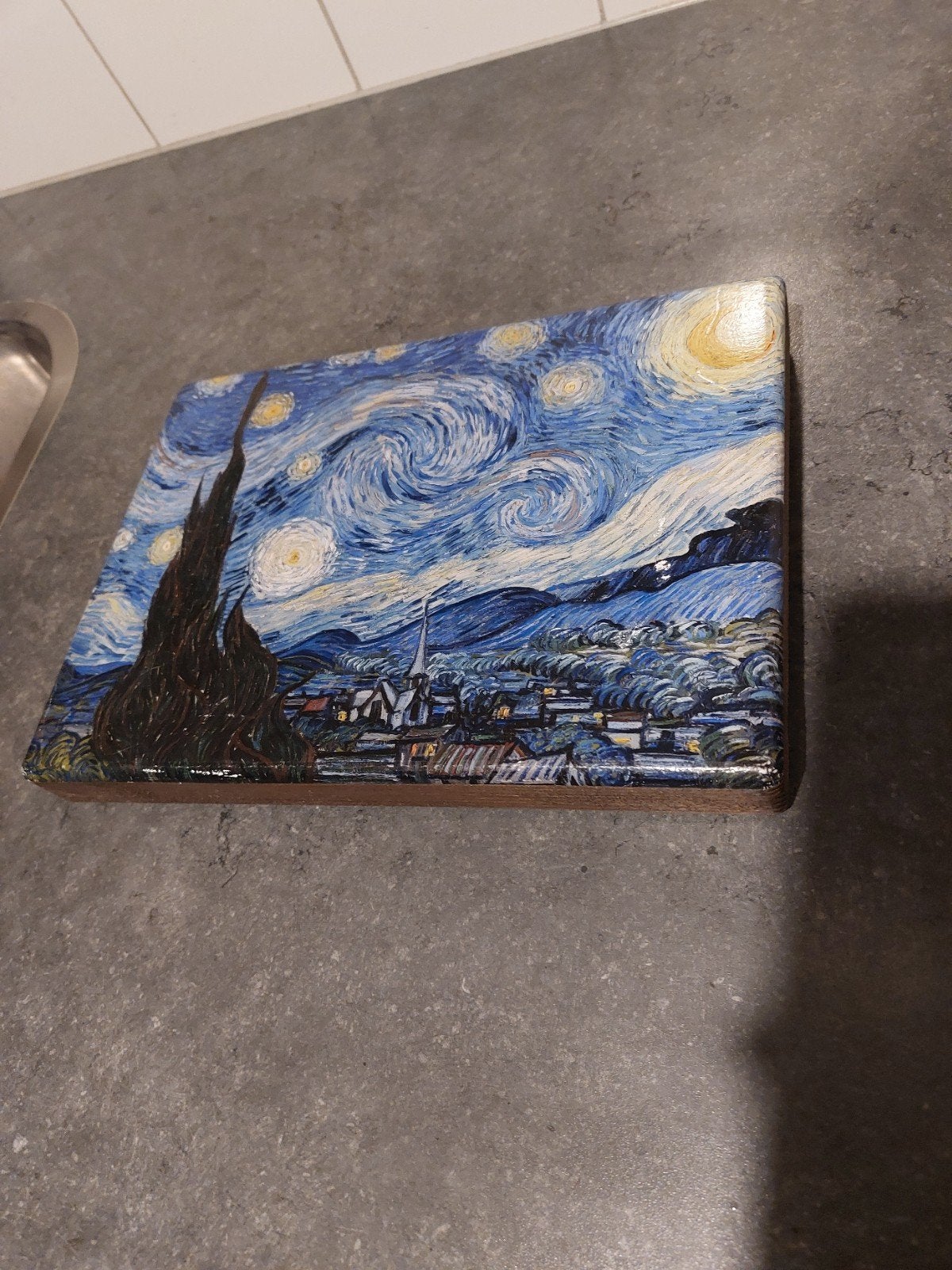 LaquePrint 'De Sterrennacht' van Van Gogh, Ophalen of Verzenden, Print, Stads- / dorpsgezicht, Overige ondergronden