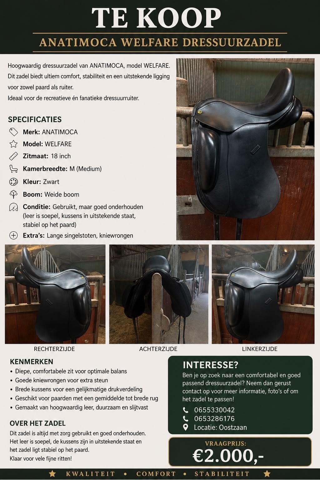 Zadel te koop, Dieren en Toebehoren, Ophalen, Anatomica, Dressuur, Wijd