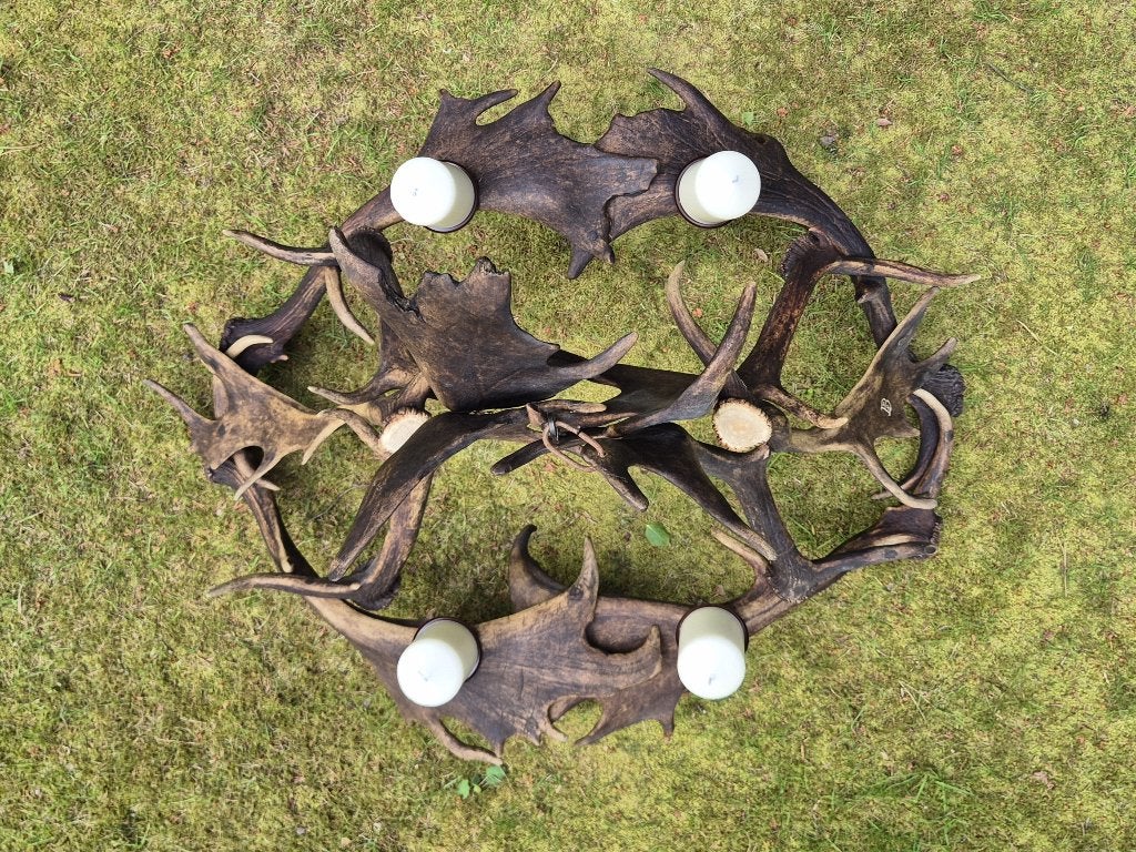 Prachtige geweienlamp met 10 geweistangen en kaarsen, Ophalen, Zo goed als nieuw, Hert, Gewei of Kop