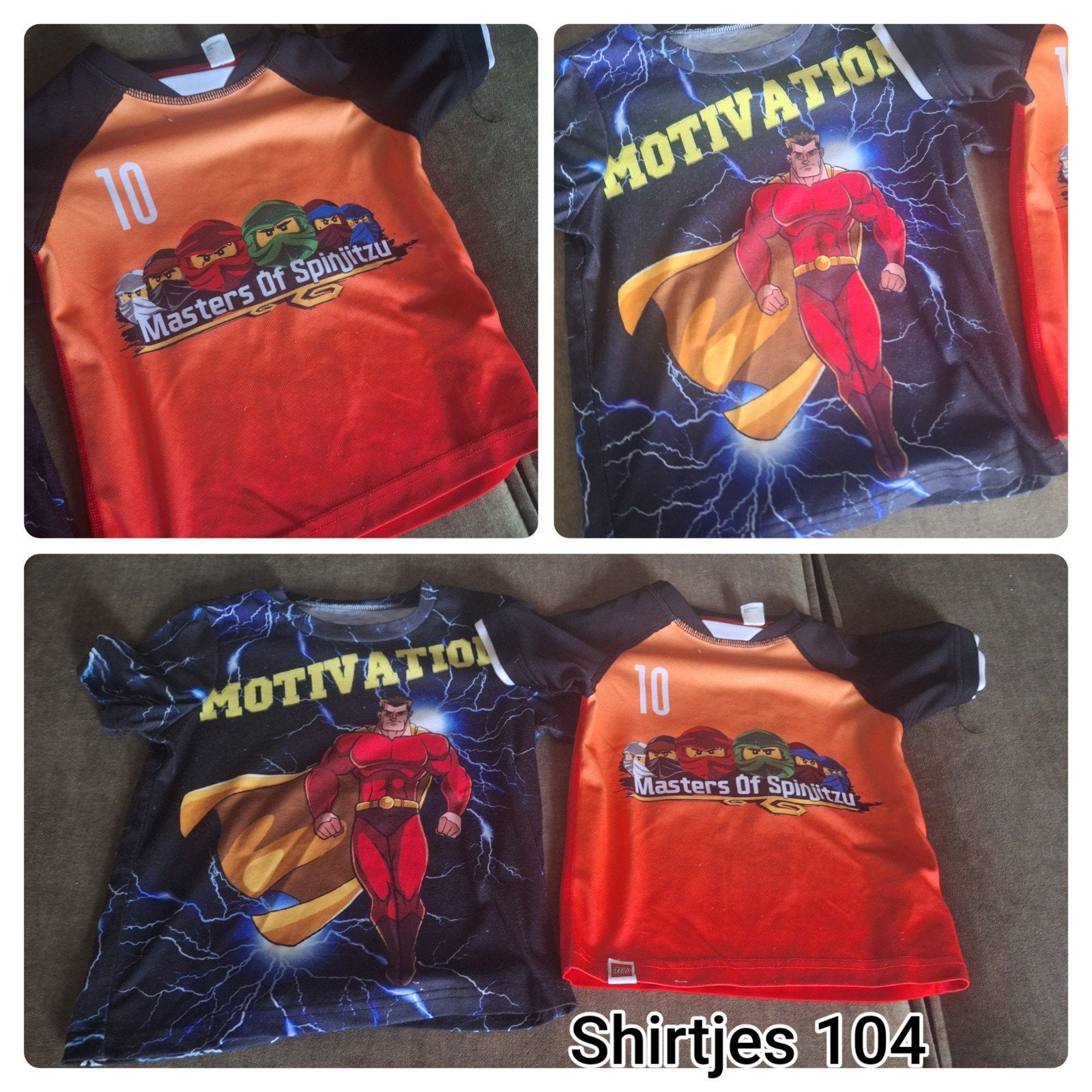 2x Jongens T-shirts Maat 104: Ninjago & Superheld, Ophalen, Gebruikt, Shirt of Longsleeve, Onbekend