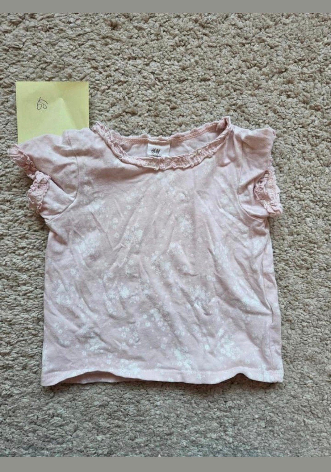 H&M T-shirt katoen mt 68 - roze met bloemen, Kinderen en Baby's, Babykleding | Maat 68, Gebruikt, Meisje, H&M, Ophalen of Verzenden