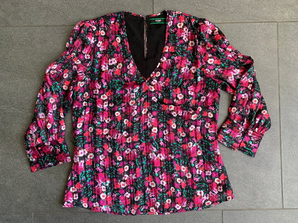 Guess blouse maat L roze kleurrijk bloemenprint, Guess, Meerkleurig, Maat 42/44 (L), Ophalen of Verzenden