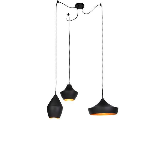 Set van 3 Scandinavische hanglampen zwart met goud - Depeche, Huis en Inrichting, Ophalen of Verzenden, Zo goed als nieuw, Metaal