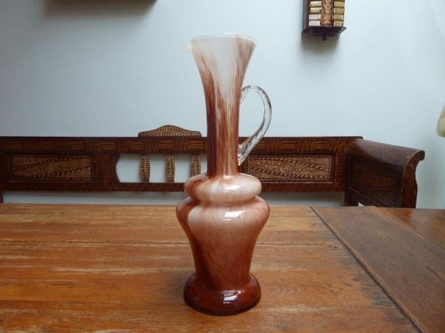 Vintage opaline vaas, bruin zalm gemeleerd, 37 cm., Ophalen of Verzenden