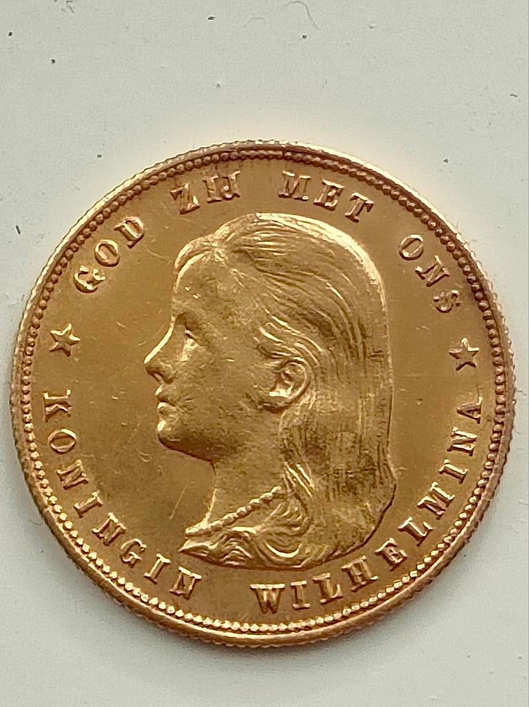 Gouden Tientje Koningin Wilhelmina 1897 met lang haar, Postzegels en Munten, Munten | Nederland, Koningin Wilhelmina, Losse munt