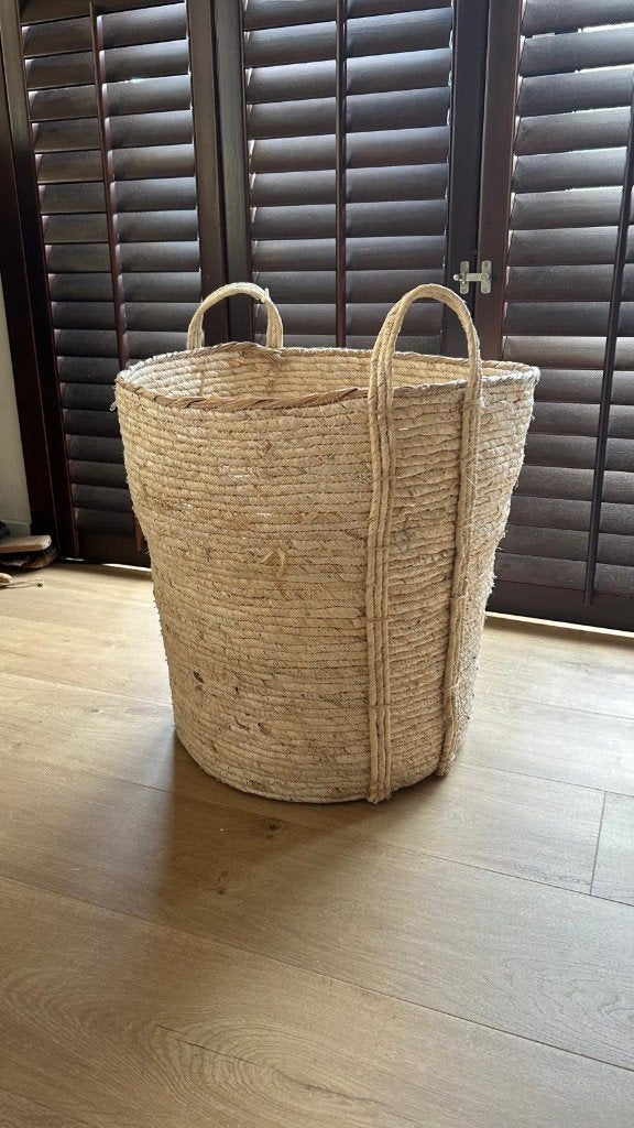 Grote Rotan Naturel mand met stevige hengsels., Met handvatten, Mand, Rond, Ophalen of Verzenden