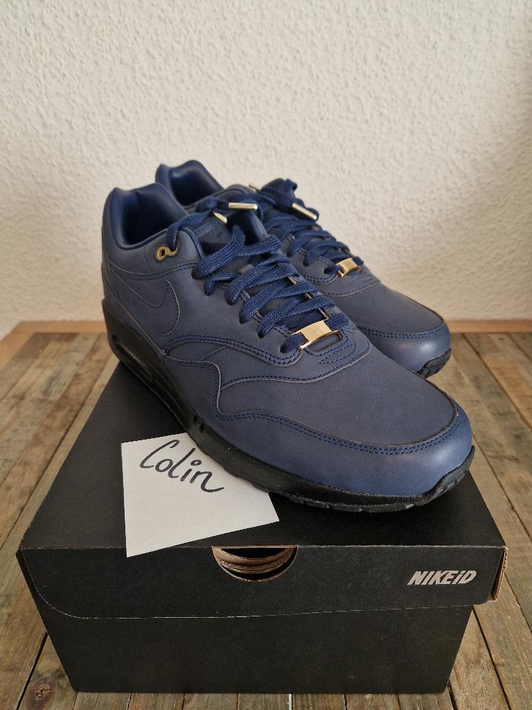 Nike - Air Max 1 Blue Leather Gold ID US13, Blauw, Nike, Nieuw, Ophalen of Verzenden