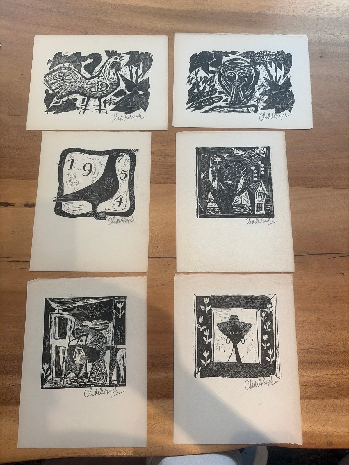 Charles Eyck Houtsneden Collectie (6 stuks) met boek, Antiek en Kunst, Portret, Ophalen of Verzenden, Houtsnede, Gesigneerd