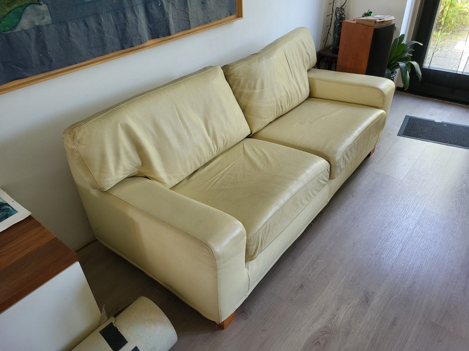 bank fijn soepel leer creme, Ophalen, Gebruikt, Minder dan 75 cm, 150 tot 200 cm