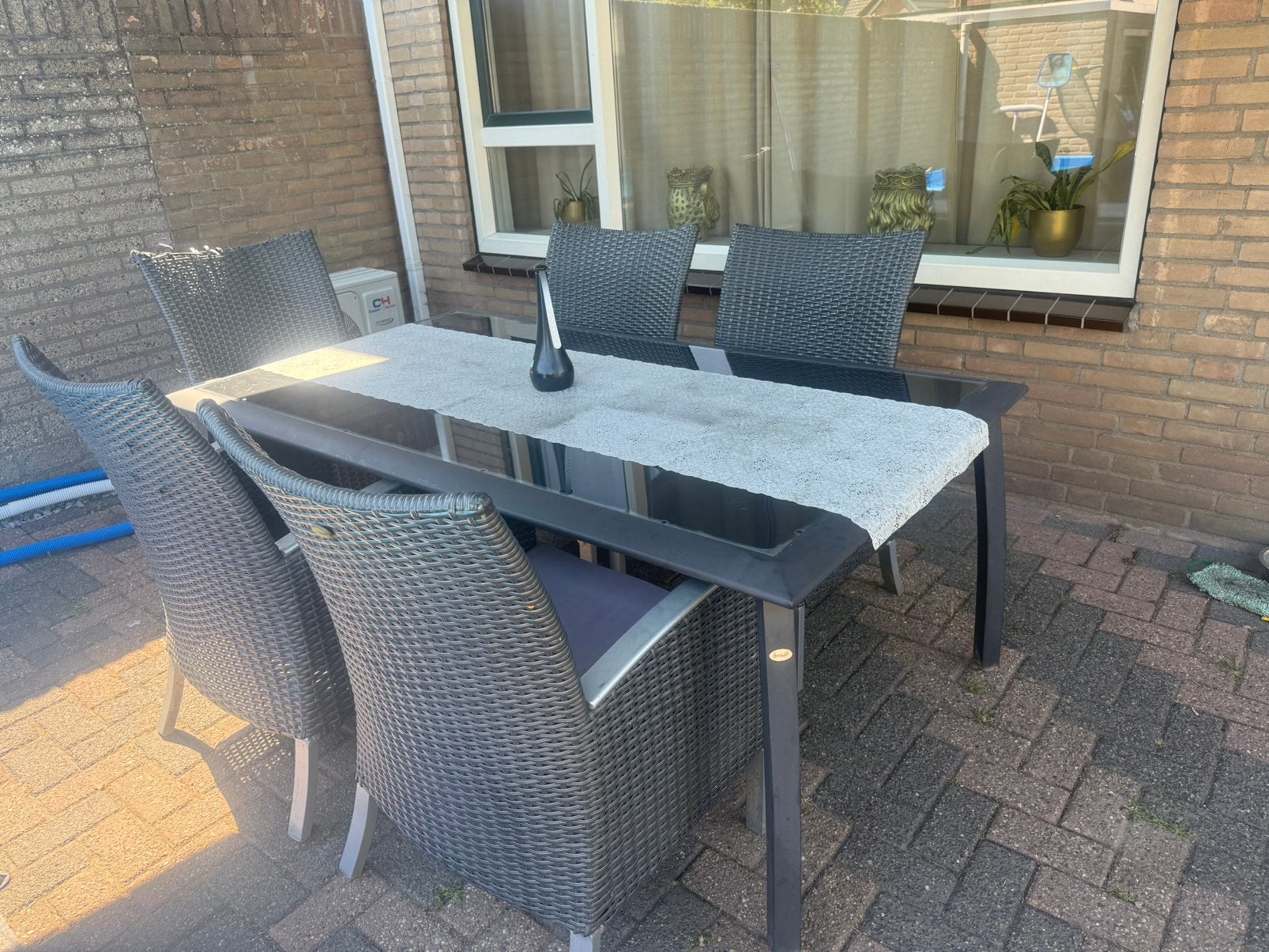 Eethoek tafel met wicker stoelen, Ophalen, 5 zitplaatsen, Gebruikt, Loungeset