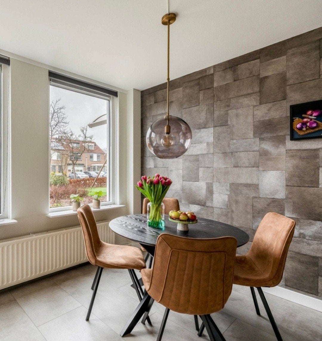Ronde eettafel met 4 stoelen, Ophalen, Zo goed als nieuw, Vier personen, 100 tot 150 cm