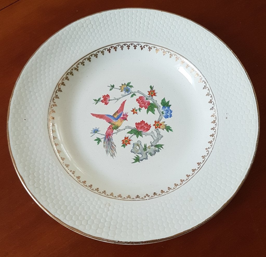 Vintage  bord met vogel en bloemen - 'Paradise' decor, Ophalen of Verzenden