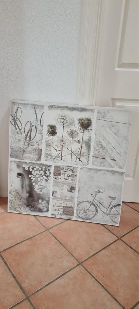 Groot canvas schilderij met natuurlijke en vintage elementen, Ophalen of Verzenden