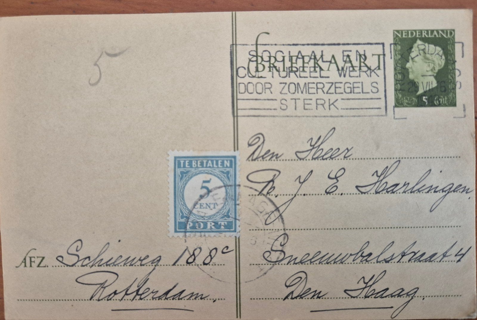 NEDERLAND 1948 BRIEFKAART MET PORTZEGEL VAN 5 CENT, Ophalen of Verzenden, Briefkaart