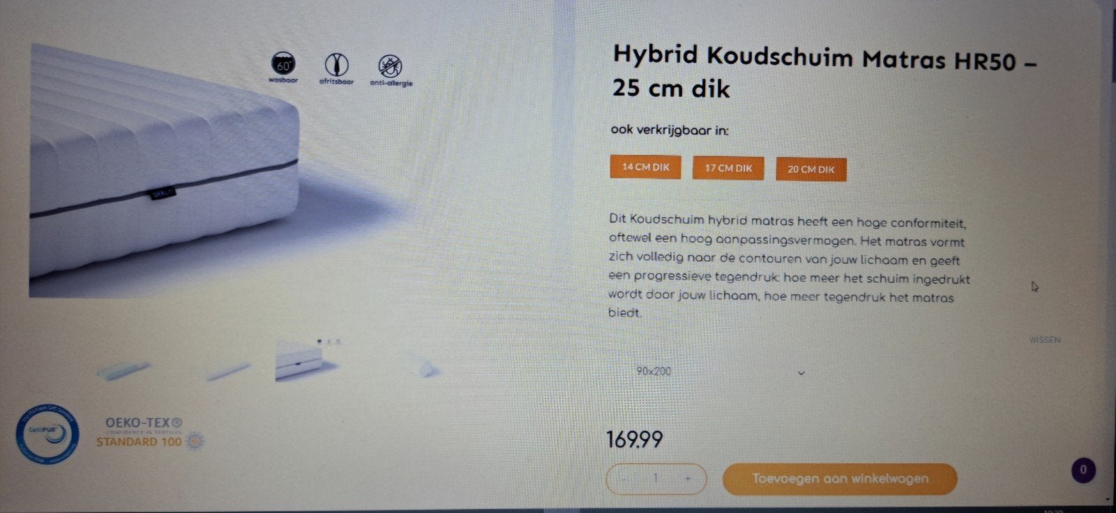Akkon koudschuim matras, zgan, op logeerbed gelegen., Ophalen, Zo goed als nieuw, Eenpersoons, 90 cm