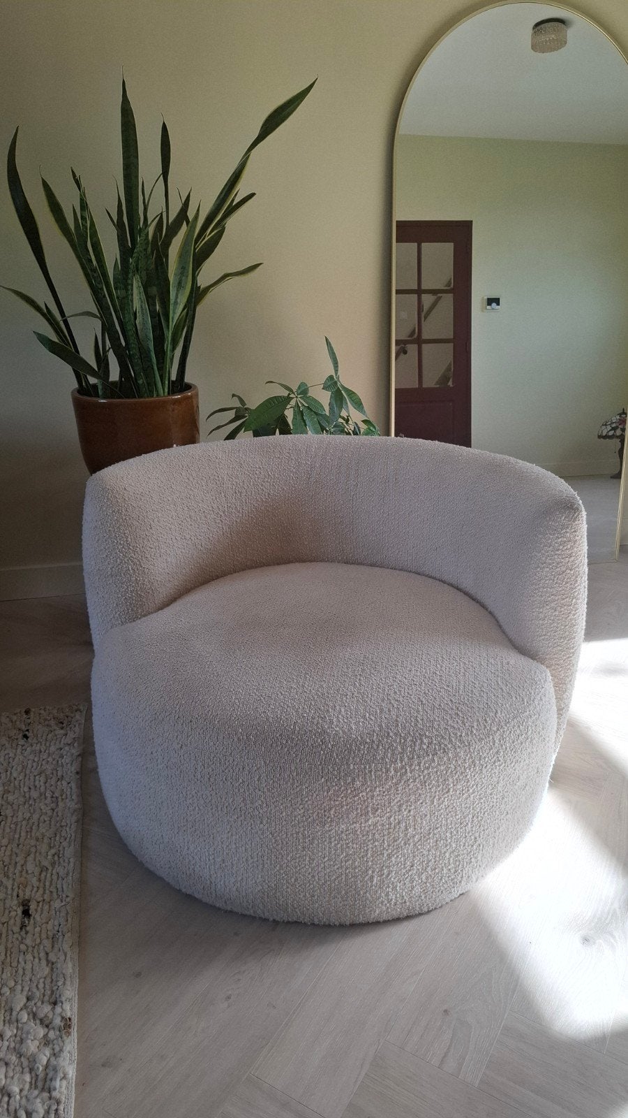 Comfortabele poef/fauteuil - Crèmekleurig - 2 jaar oud, Ophalen, Gebruikt, Rond, Stof