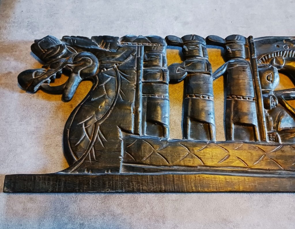 XXL Balinees Houtsnijwerk / Wandpaneel Drakenboot / 155 cm, Ophalen, Houtsnijwerk, Handgemaakt, 1 meter - 2 meter