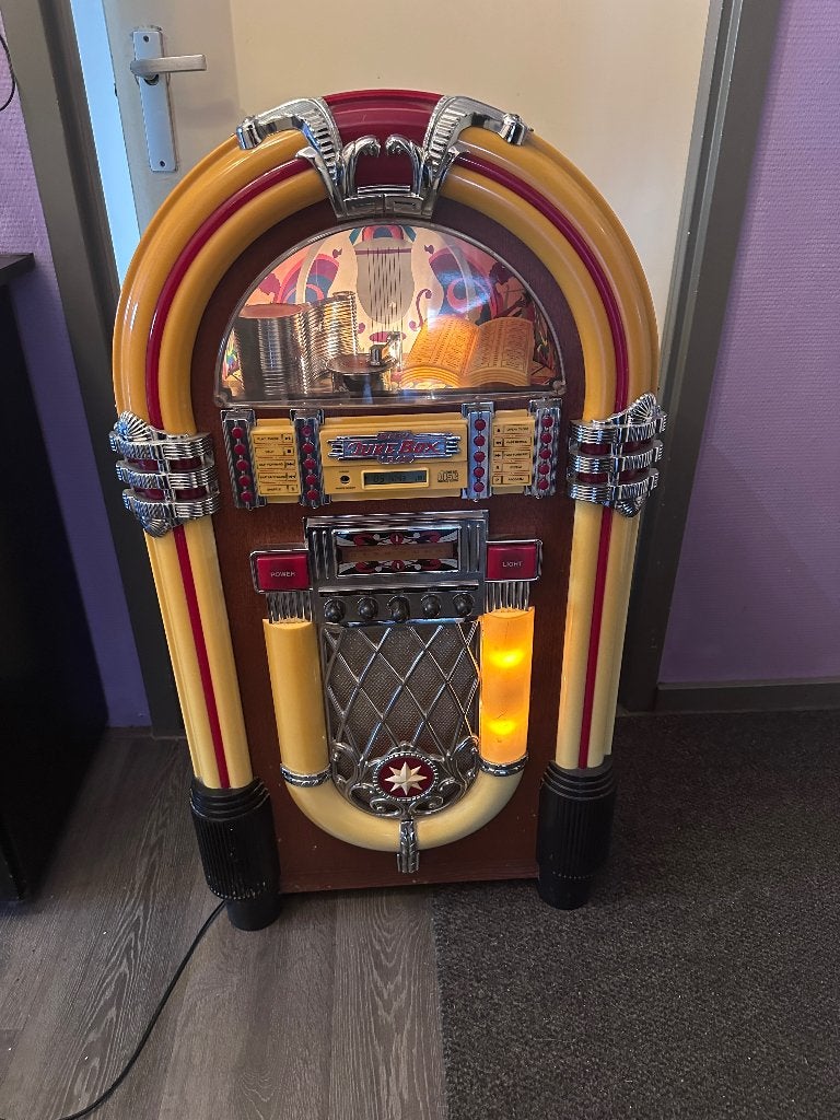 Retro Baby Jukebox 1946  FM en CD-speler - Geel/Rood, Ophalen, Gebruikt, 1970 tot heden, Overige merken