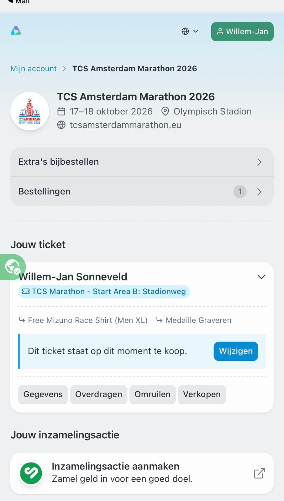 Startbewijs TCS Amsterdam Marathon, Tickets en Kaartjes, Eén persoon, Overige soorten