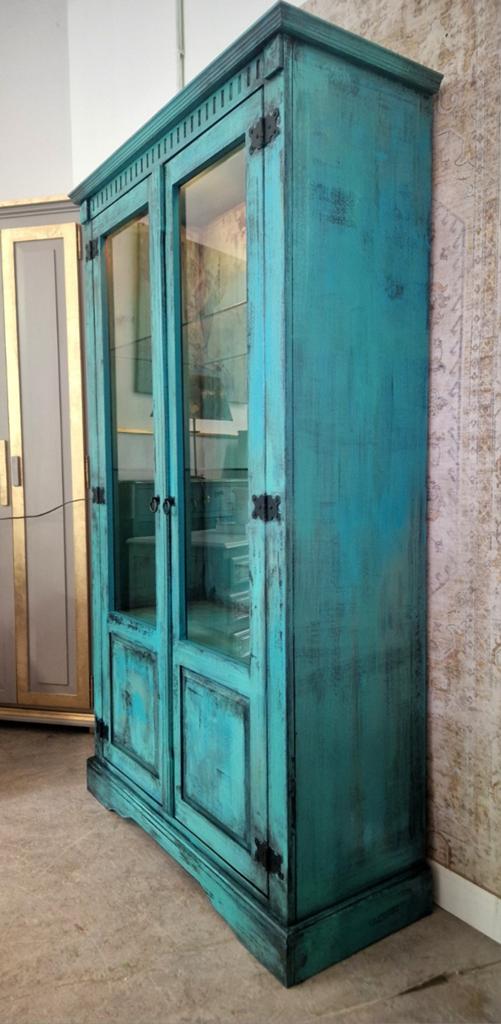 turquoise vitrinekast / landelijke kast / India Ibiza kast, Huis en Inrichting, Kasten | Boekenkasten, Donyavimin@gmail.com, Mina Donyavi Meubels