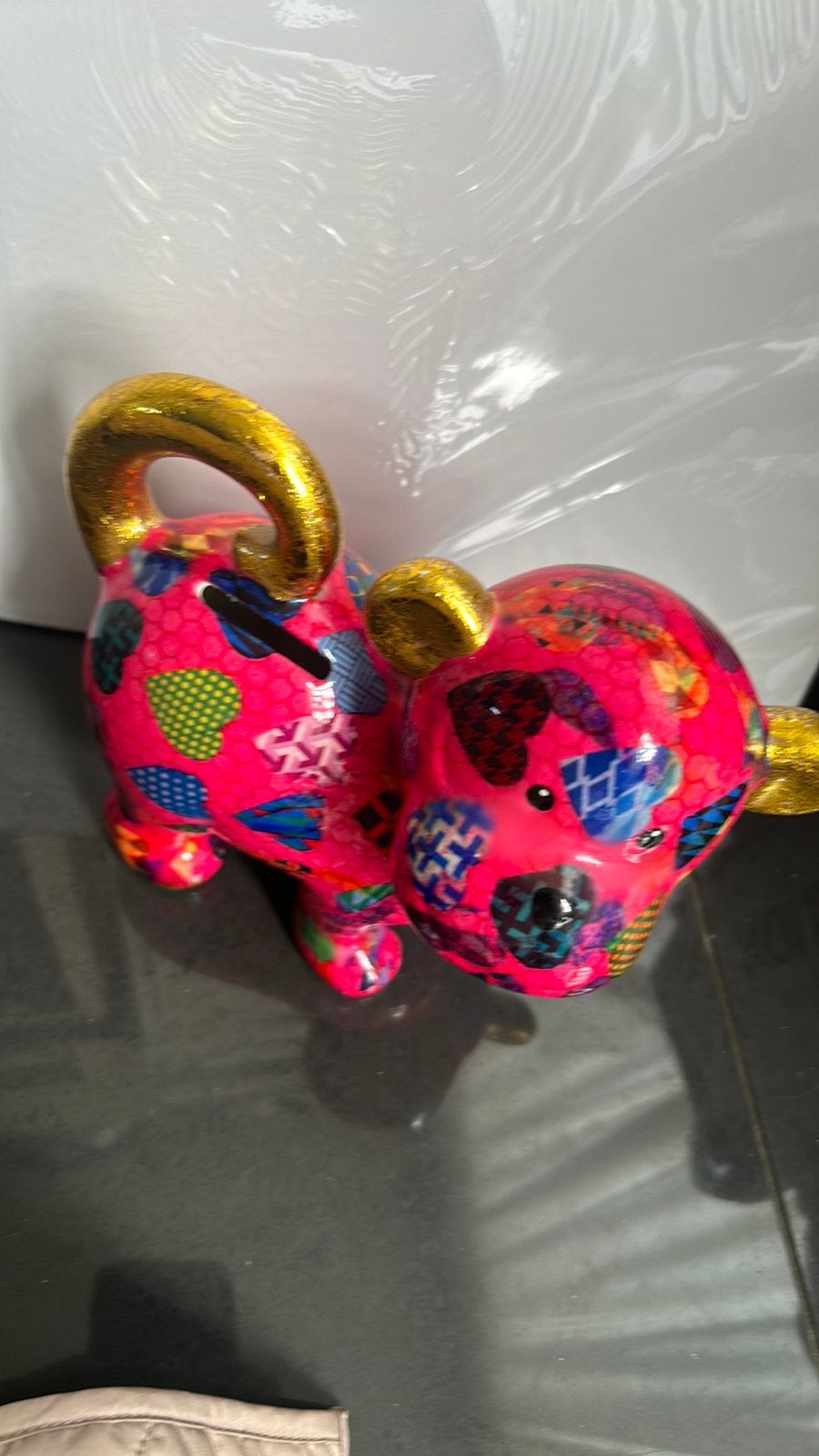 Pomme-Pidou spaarpot hond roze met gouden details, Ophalen of Verzenden, Zo goed als nieuw, Overige materialen, Dier