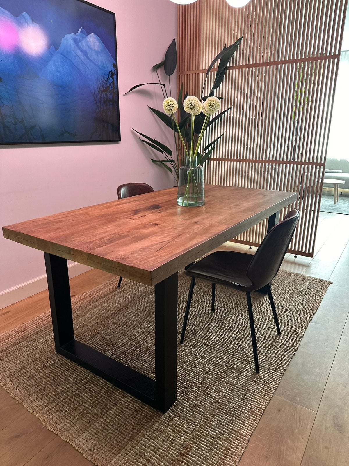 Eettafel mangohout, Ophalen, 50 tot 100 cm, Zo goed als nieuw, 150 tot 200 cm