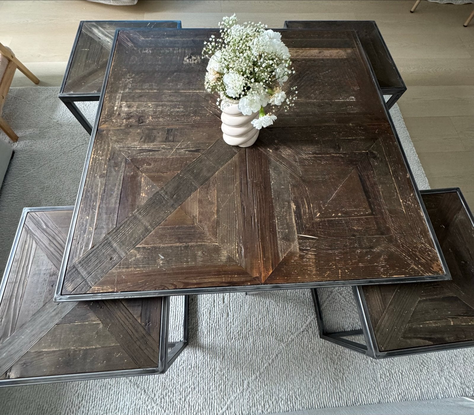 Riviera Maison Salontafel Le Bar Américaine met 4 bijzettafe, Ophalen, Gebruikt, 100 tot 150 cm, Vierkant