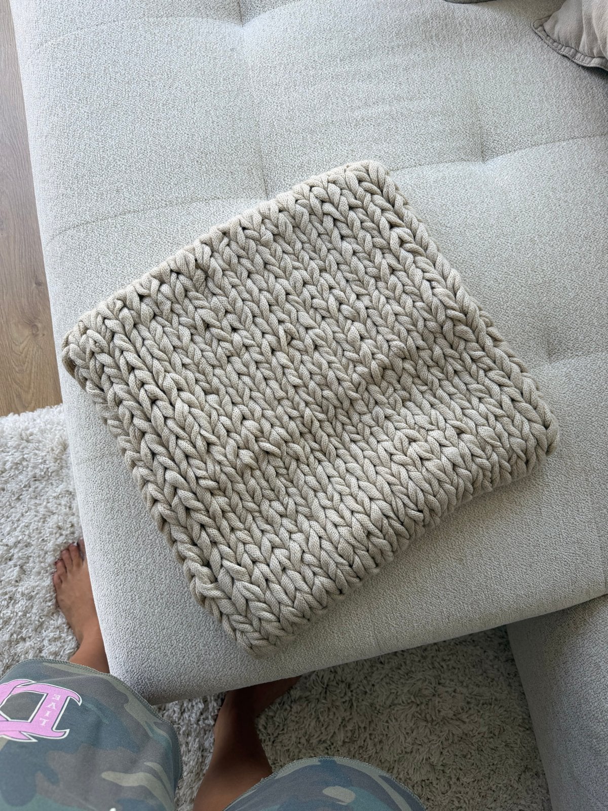 Westwing Kussensloop 45x45cm - greige Grof Gebreid, Huis en Inrichting, Overige merken, Verzenden, Beige, Nieuw