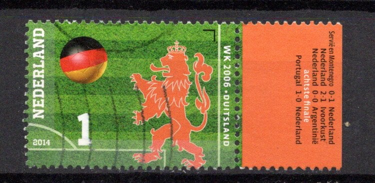 gestempelde zegel. Jaar 2014: WK voetbal met tab, Ophalen of Verzenden, Na 1940, Gestempeld