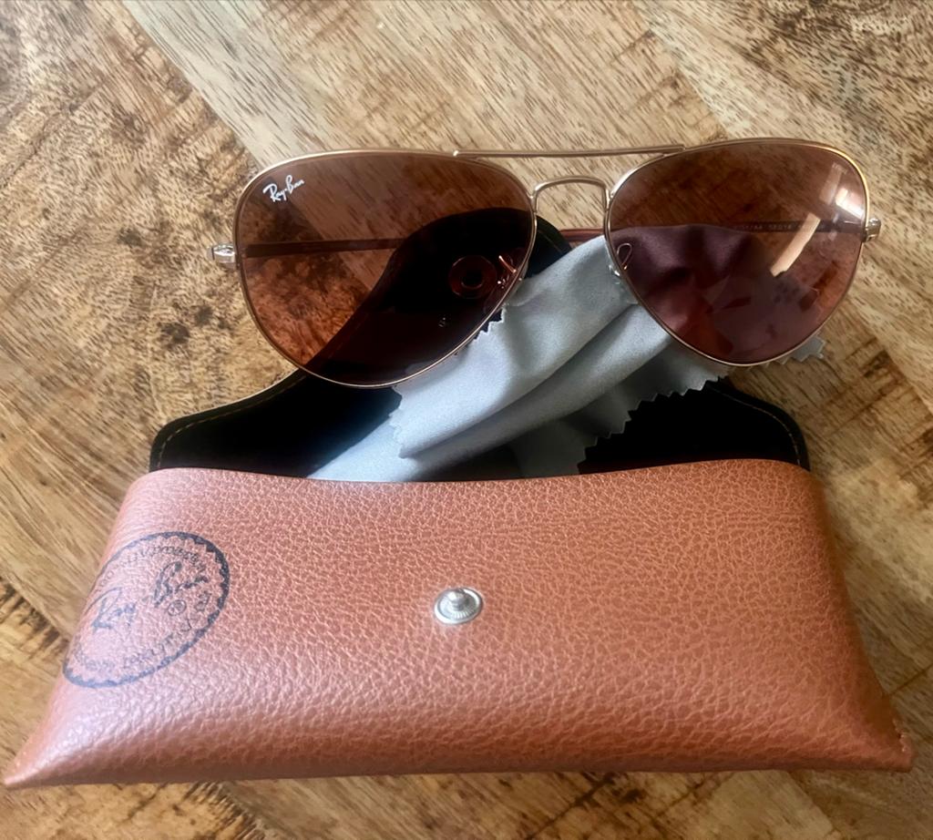 Ray-Ban Aviator Zonnebril met Bruin-Roze Glazen, Zonnebril, Bruin, Ophalen of Verzenden, Zo goed als nieuw
