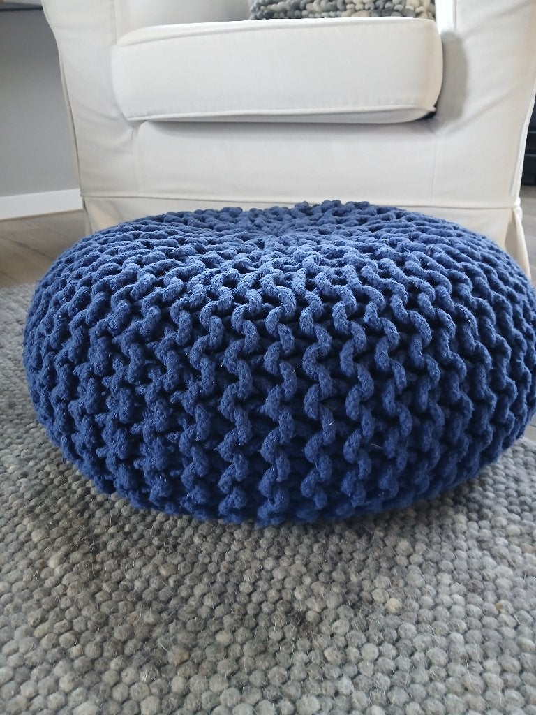 poef grof gebreid, donkerblauwe poef, Ophalen of Verzenden, Rond, Minder dan 50 cm, Minder dan 50 cm