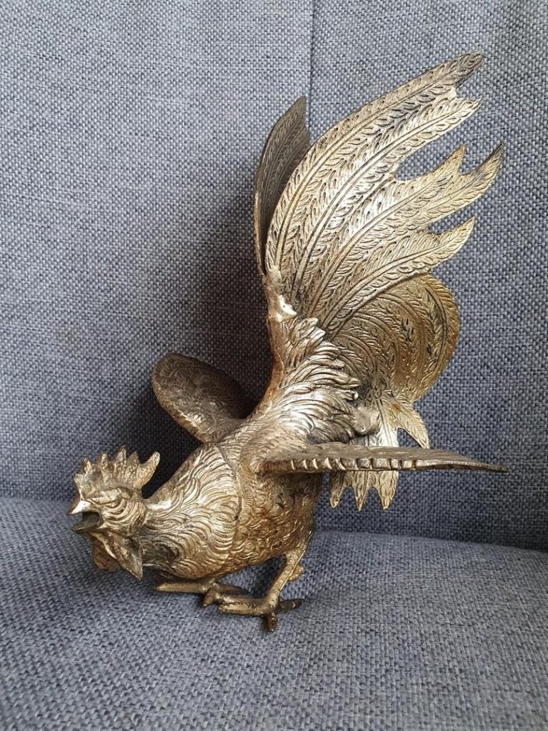 Beeld koperen vechthaan - groot 25cm - Midden 20e eeuw, Verzenden