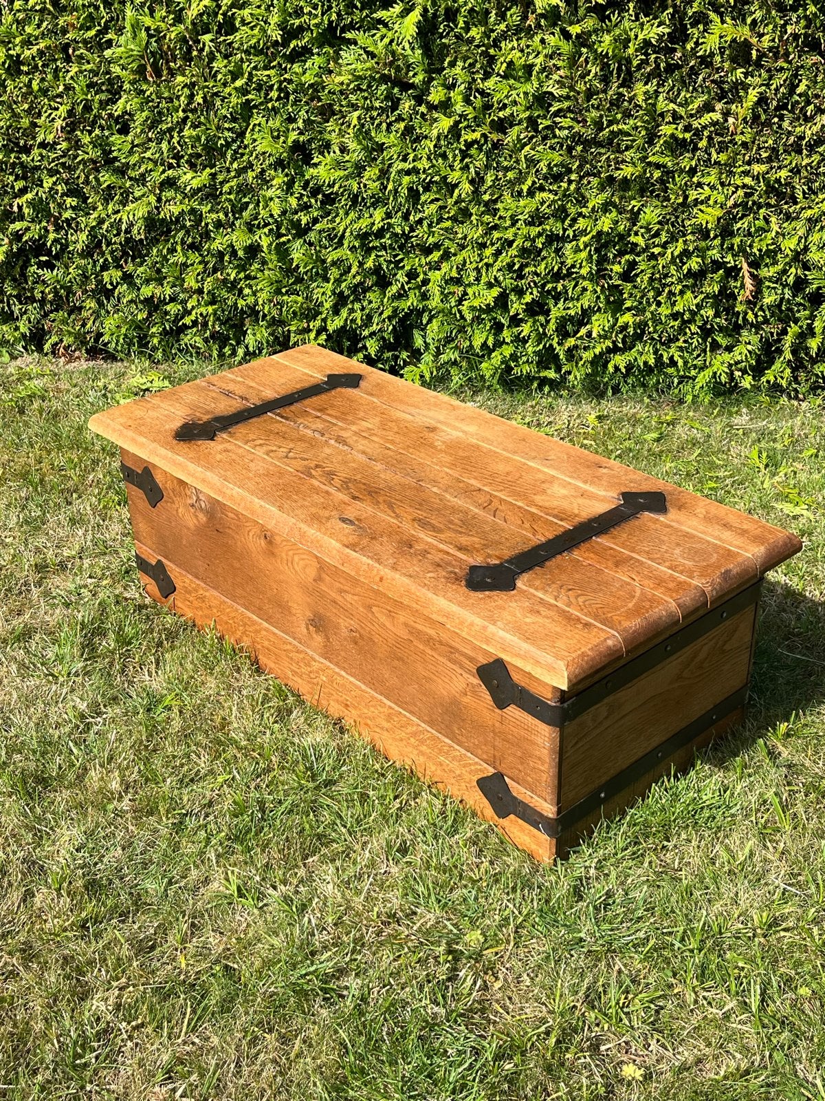 Robuuste Eikenhouten Kist met Deksel - 100x45x30 cm, Ophalen, Minder dan 50 cm, Gebruikt, 50 tot 100 cm