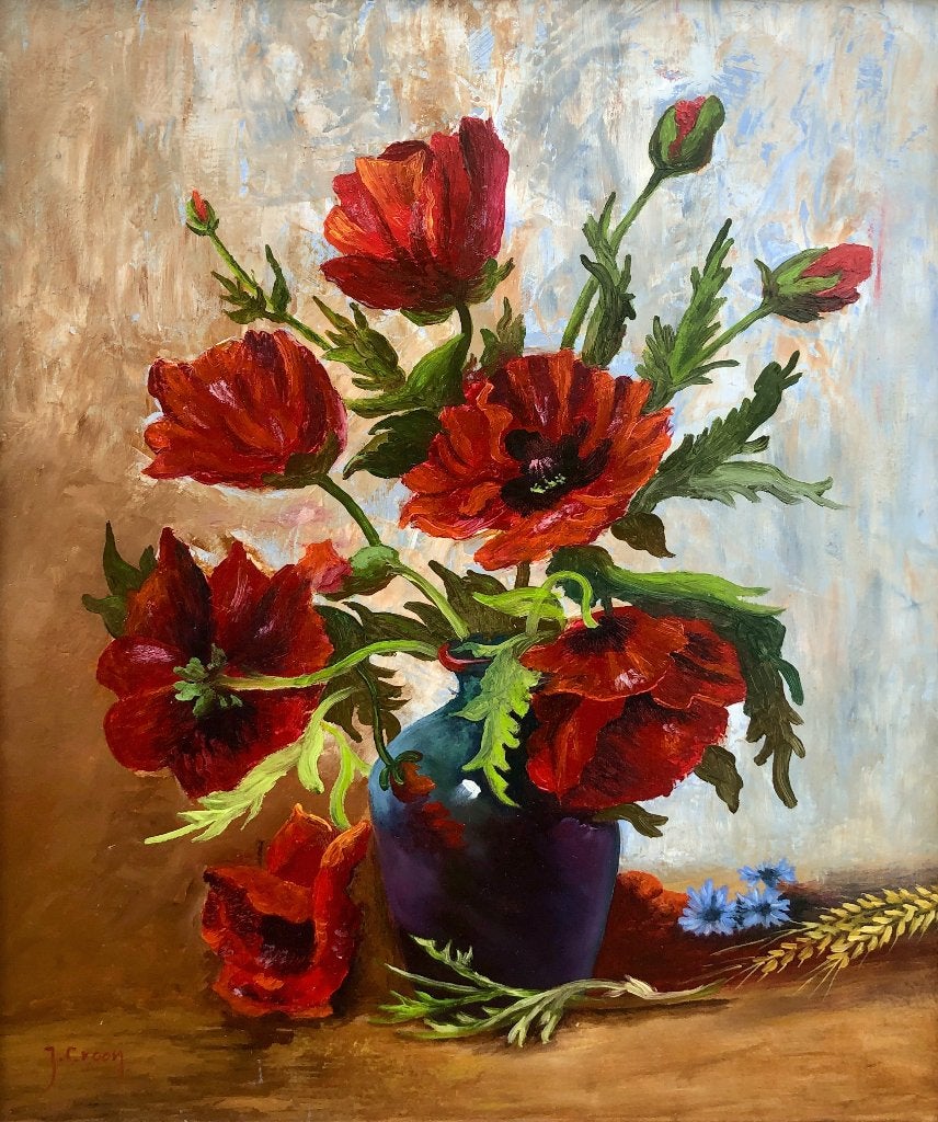 J. Croon Schilderij  'Klaprozen', Ophalen of Verzenden