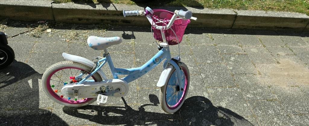Frozen kinderfiets 16 inch met mandje, Ophalen, Terugtraprem, Zijwieltjes, Frozen