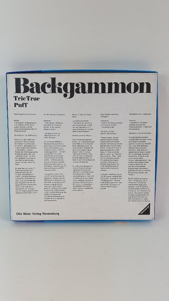 Backgammon, Tric Trac Puff, vintage Ravensburger 1976. 8C4, Tweedehands verkoop, Tweedehands verkoop, Gebruikt, Ophalen of Verzenden