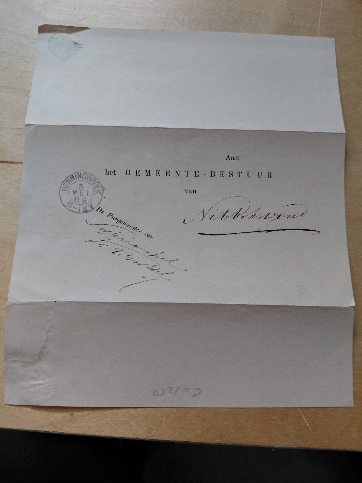 Brief Gemeente Sybecarspel 3 Mei 1889 naar Benningbroek, Postzegels en Munten, Brieven en Enveloppen | Nederland, Ophalen of Verzenden