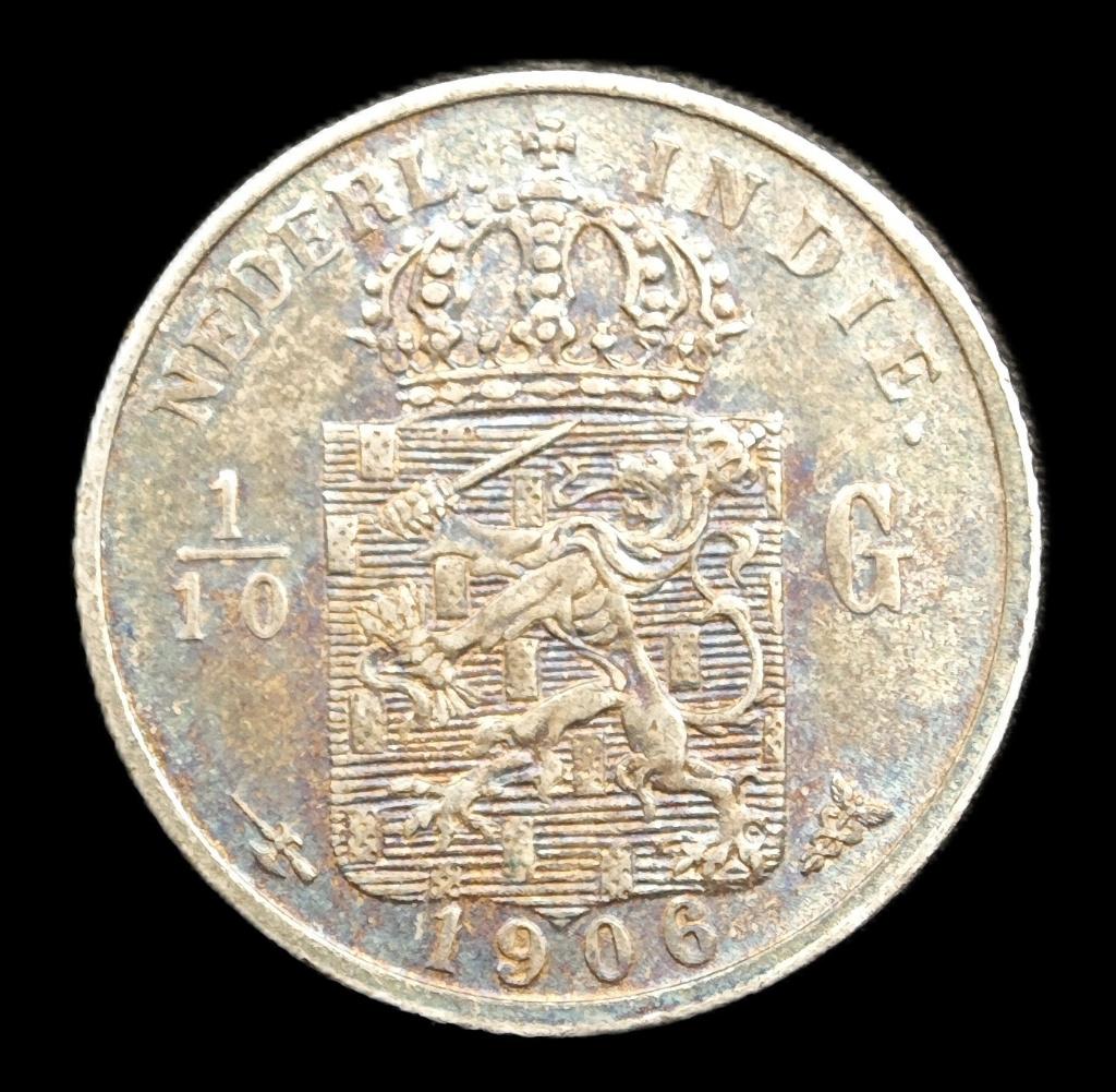 1906 1/10 Gulden NL-Indie, Postzegels en Munten, Munten | Nederland, Verzenden, Zilver, 10 cent, Koningin Wilhelmina