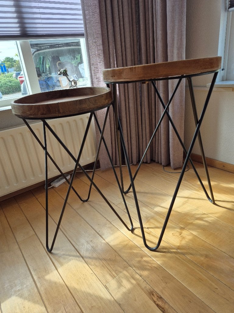 Side table zwart hout, Ophalen, Gebruikt, 50 tot 100 cm, Rond