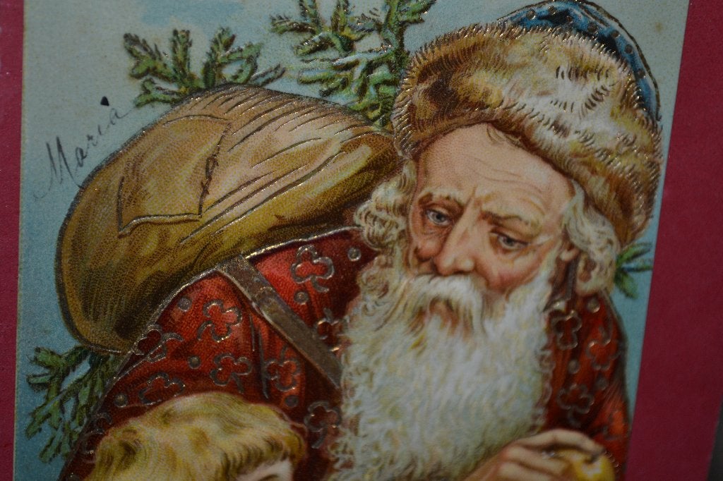 frk relief 1906 kerstmis kerstman met meisje goudopdruk, Verzamelen, Ophalen of Verzenden, Voor 1920, Gelopen, Sterren en Beroemdheden