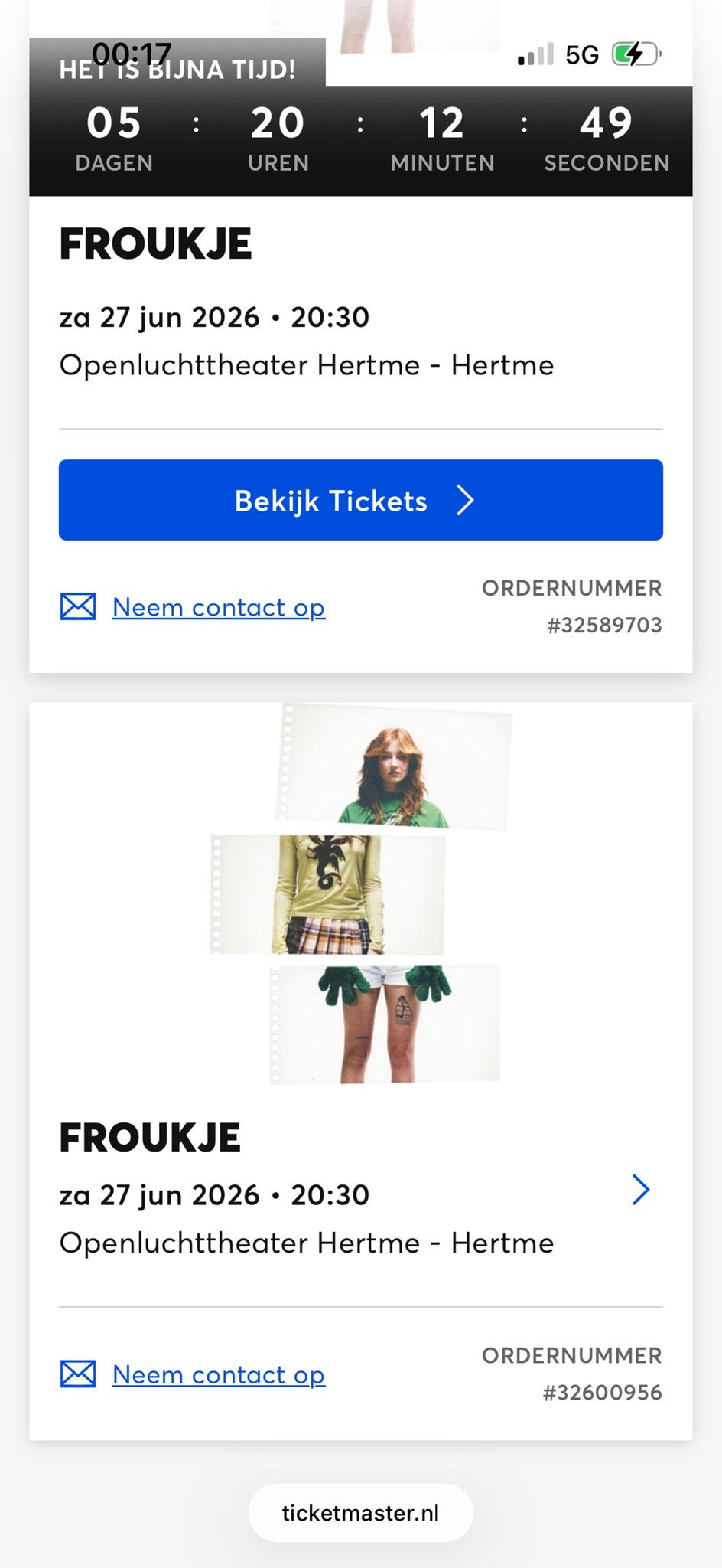 Concert Froukje, Tickets en Kaartjes, Eén persoon