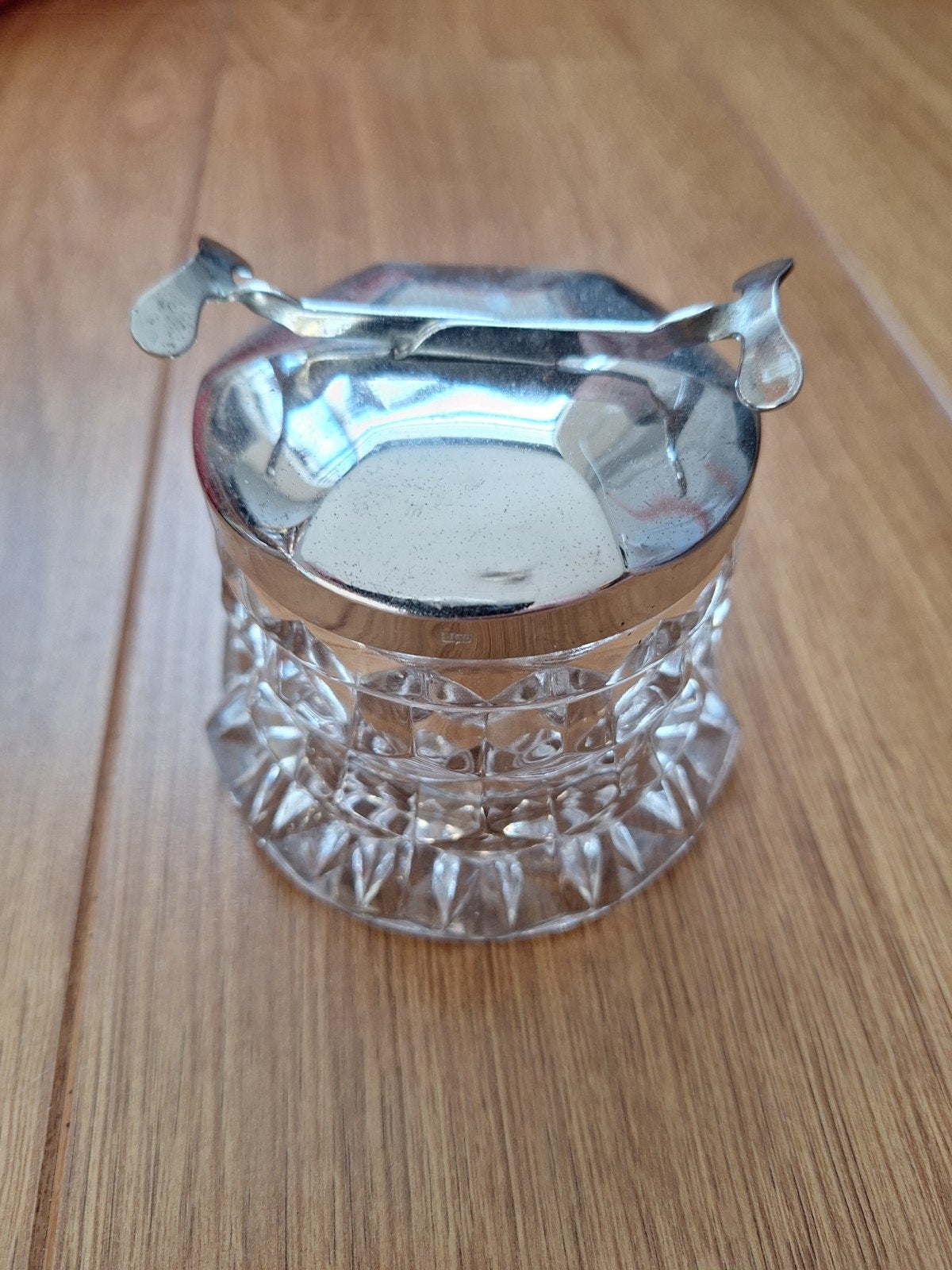 Antieke Kandijpot van Geslepen Glas met Zilveren Deksel, Ophalen of Verzenden
