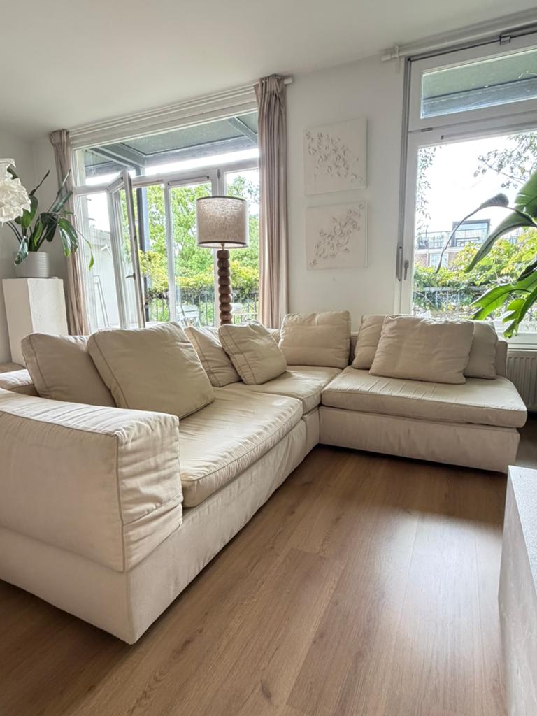 Vintage Flexform Italiaanse designer beige hoekbank (L&R), Huis en Inrichting, Banken | Bankstellen, Ophalen, Gebruikt, Hoekbank